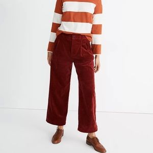 Madewell Pleated Wide-Leg Full-Length Pants in Rust Corduroy
